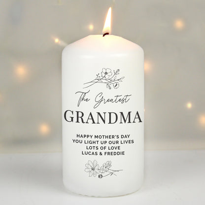 Personalised Fineline Floral Pillar Candle