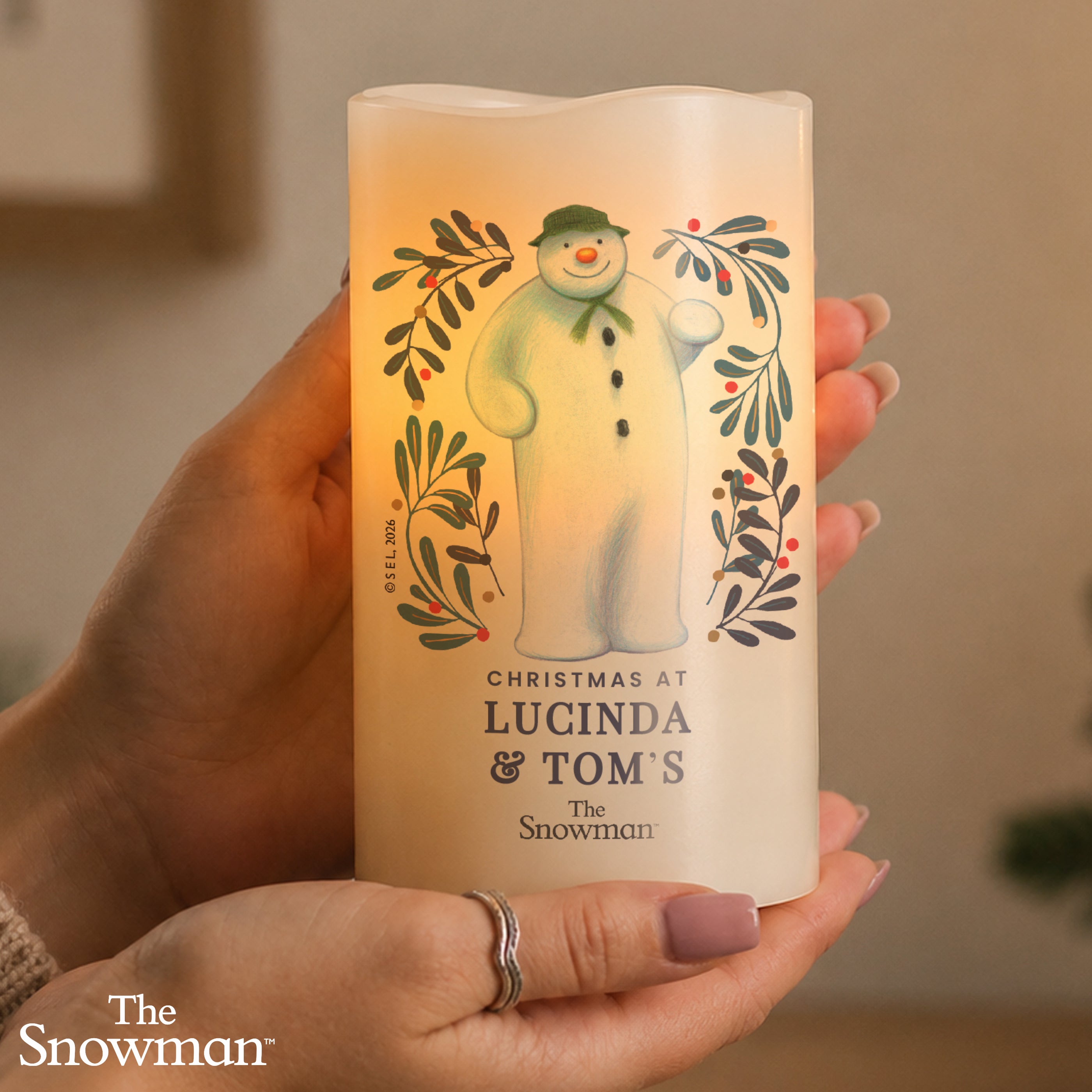 Personalised The Snowman Botanical LED Candle