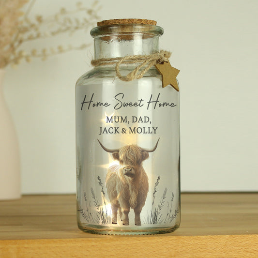 Personalised Highland Cow LED Light Up Jar