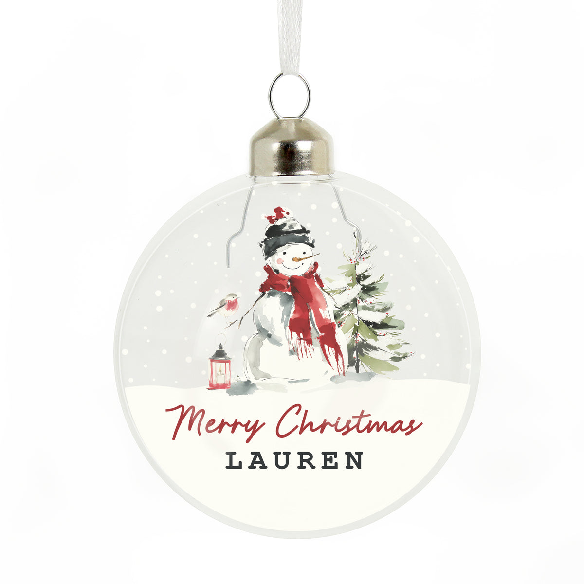Personalised Traditional Snowman Glass Bauble