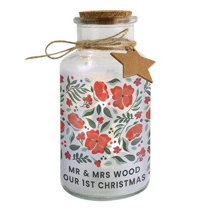 Personalised Poinsettia LED Glass Jar