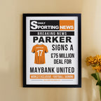 Personalised Football News Black Poster Frame