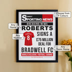Personalised Football News Black Poster Frame