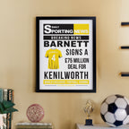 Personalised Football News Black Poster Frame