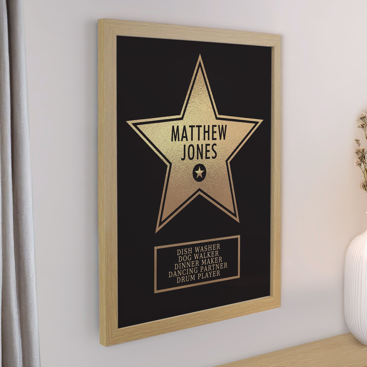 Personalised Star Award Oak Poster Frame