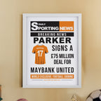 Personalised Football News White Poster Frame