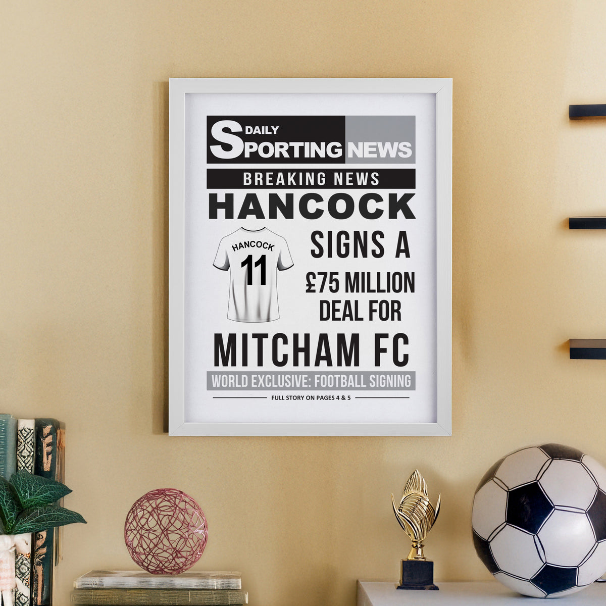 Personalised Football News White Poster Frame