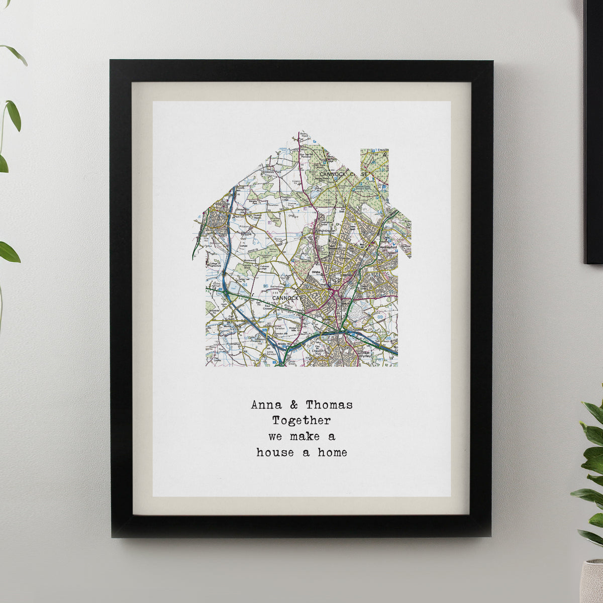 Personalised Present Day Map Home Black Poster Frame