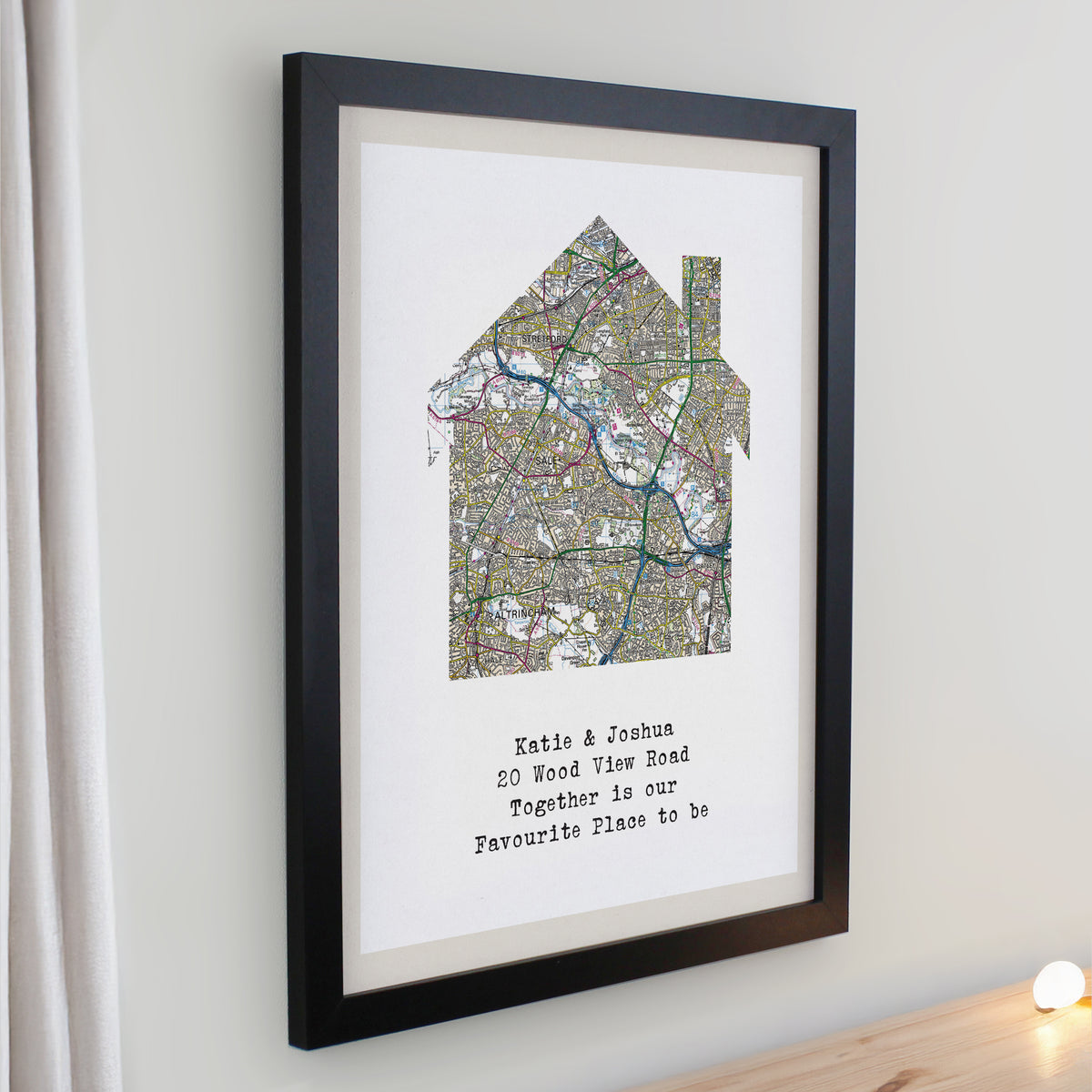 Personalised Present Day Map Home Black Poster Frame