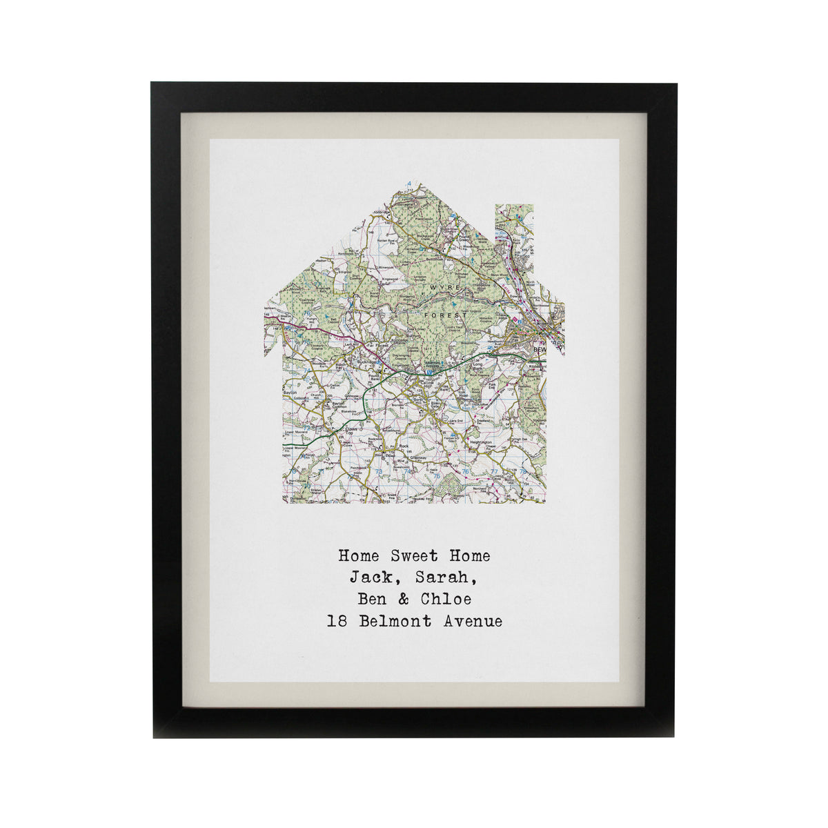 Personalised Present Day Map Home Black Poster Frame