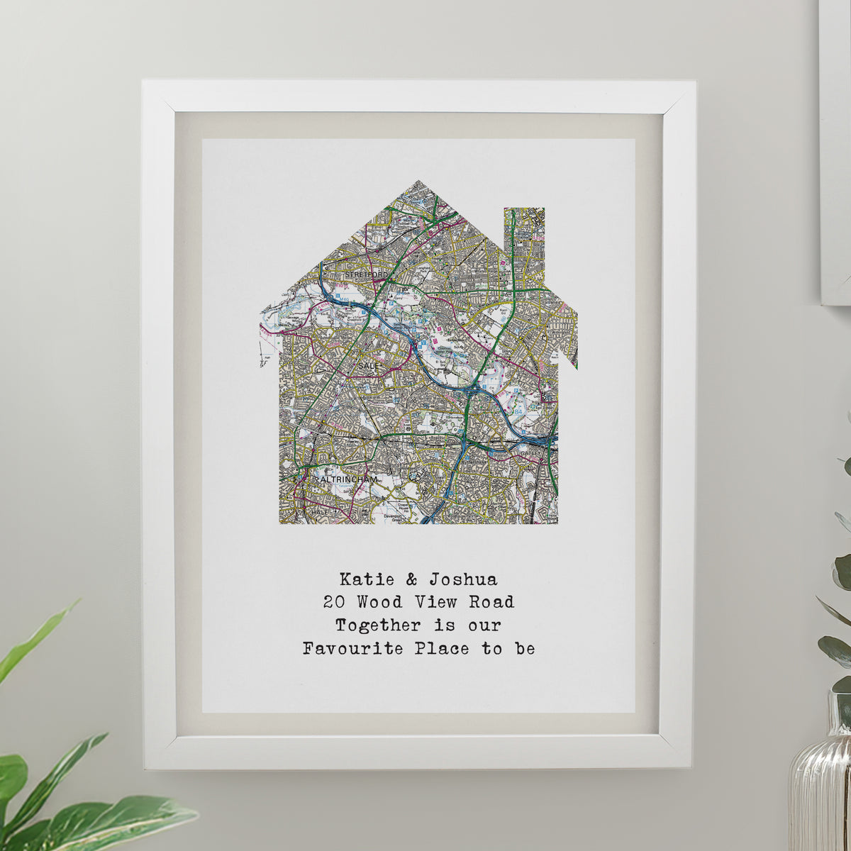 Personalised Present Day Map Home White Poster Frame