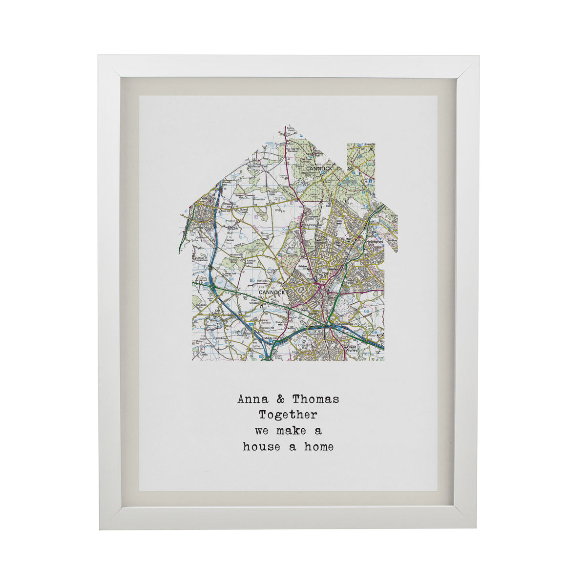 Personalised Present Day Map Home White Poster Frame