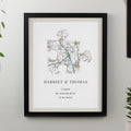 Personalised Present Day Map Puzzle Piece Black Poster Frame