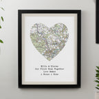 Personalised Present Day Map Heart Black Poster Frame