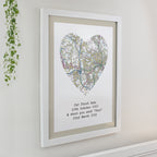 Personalised Present Day Map Heart White Poster Frame