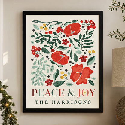Personalised Poinsettia Black Poster Framed Print