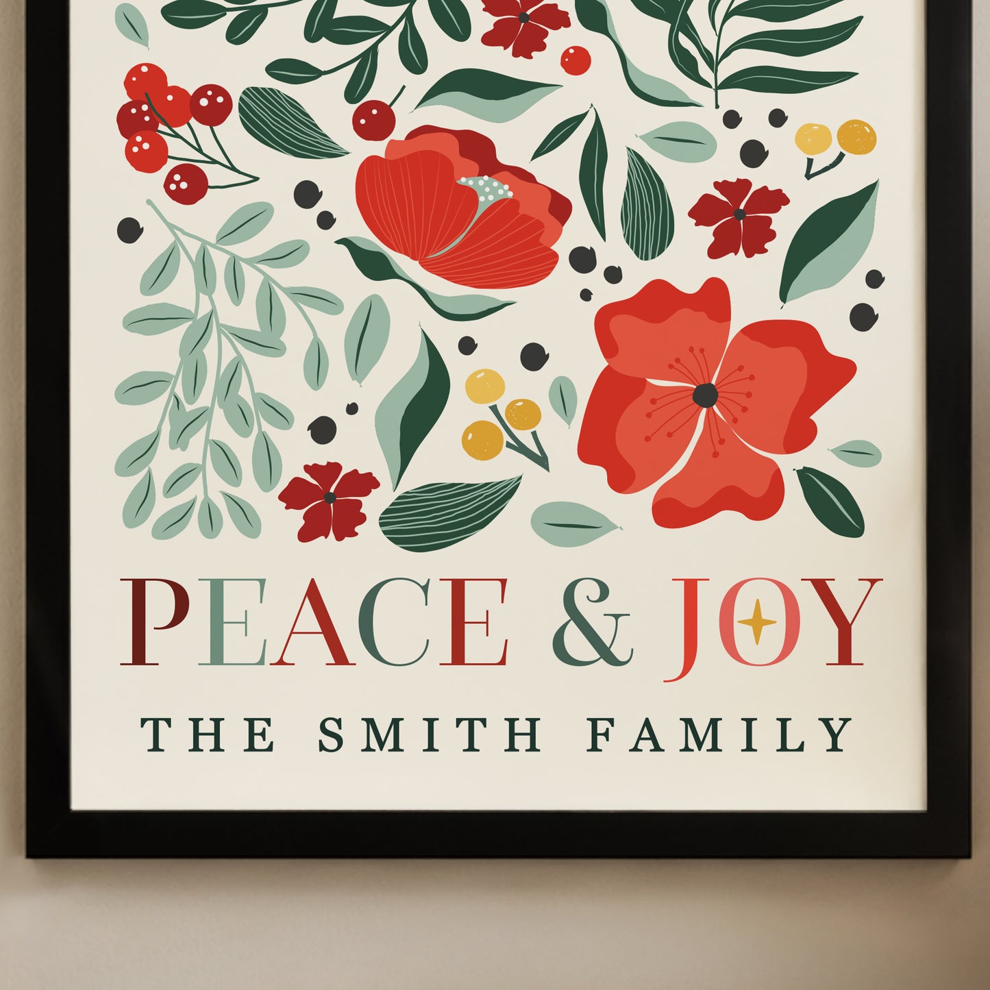 Personalised Poinsettia Black Poster Framed Print