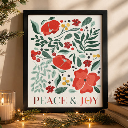 Personalised Poinsettia Black Poster Framed Print