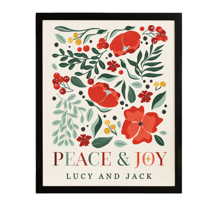 Personalised Poinsettia Black Poster Framed Print