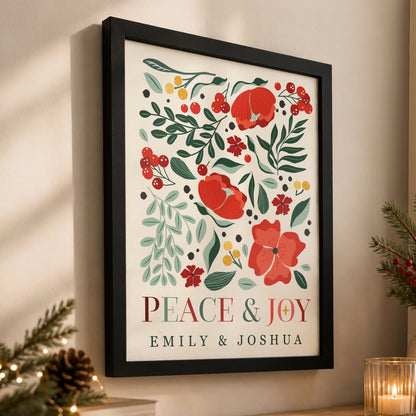 Personalised Poinsettia Black Poster Framed Print