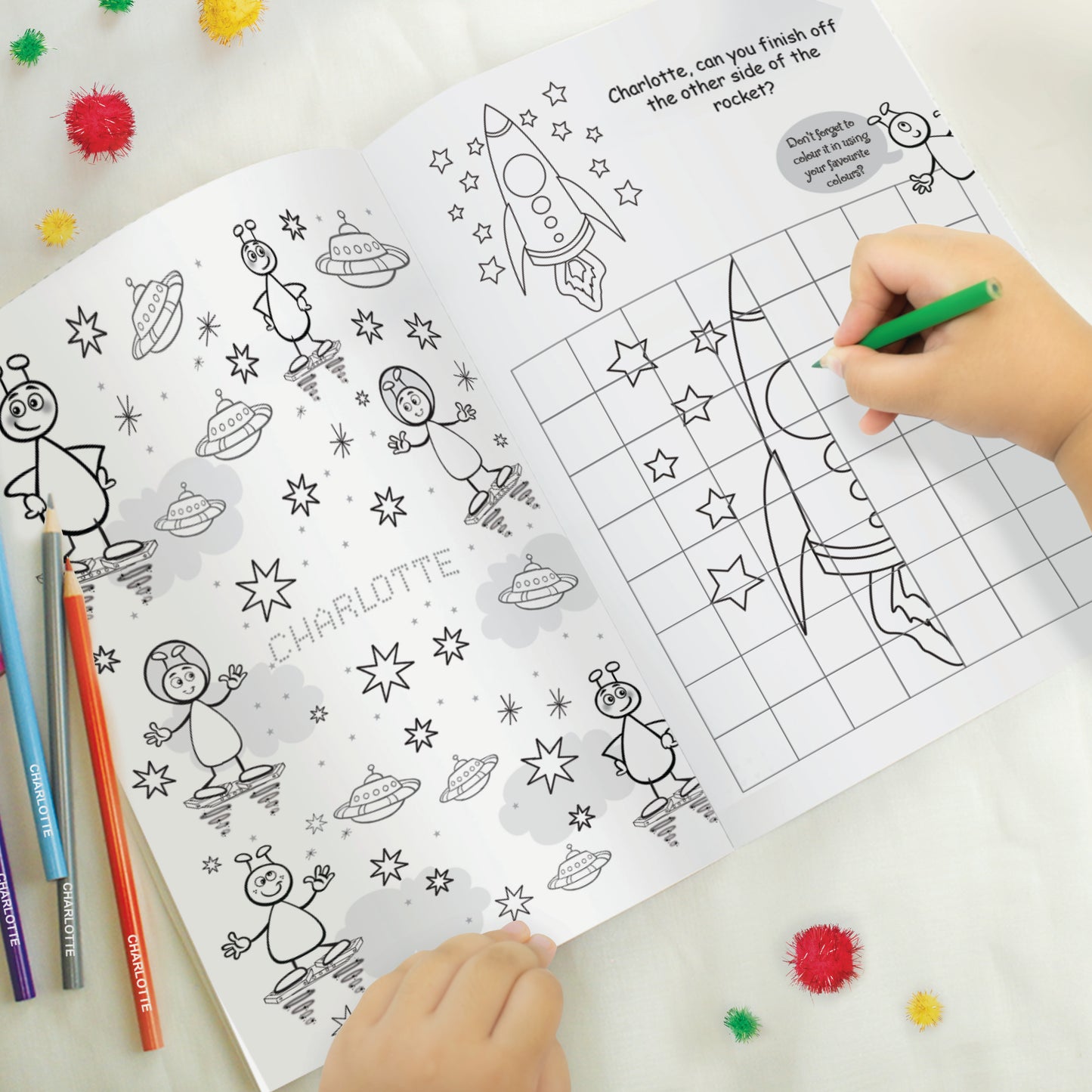 Personalised Space Colouring Book with Pencil Crayons