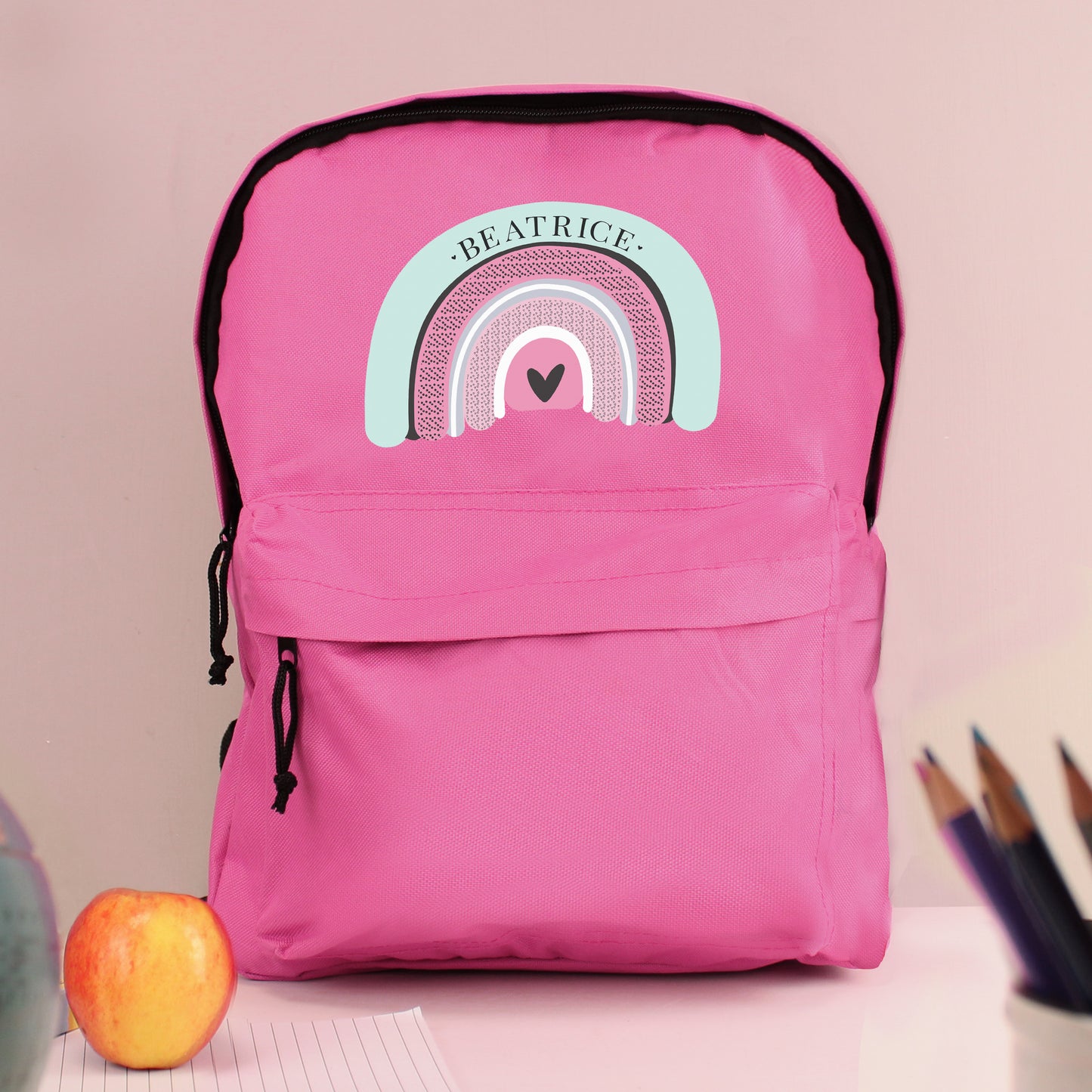Personalised Pastel Rainbow Pink Backpack