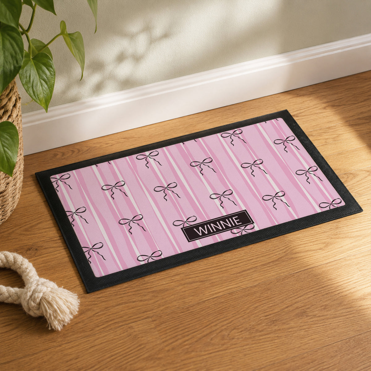 Personalised Pink Bow Pet Bowl Mat