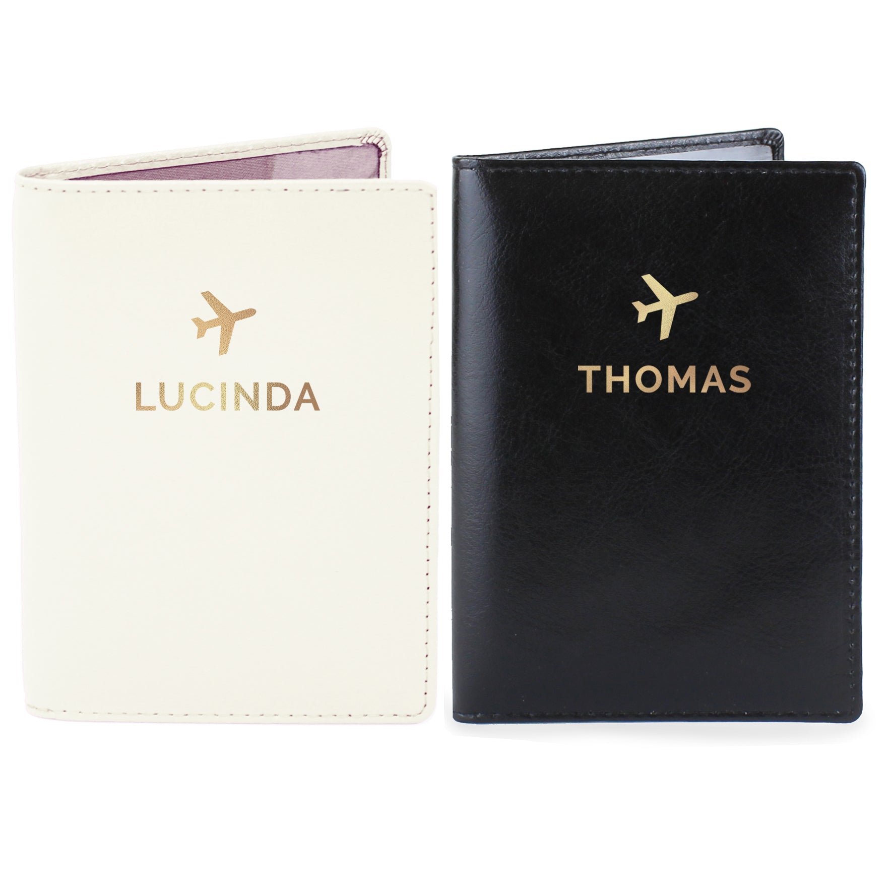 Personalised Gold Name Leather Passport Holders Set