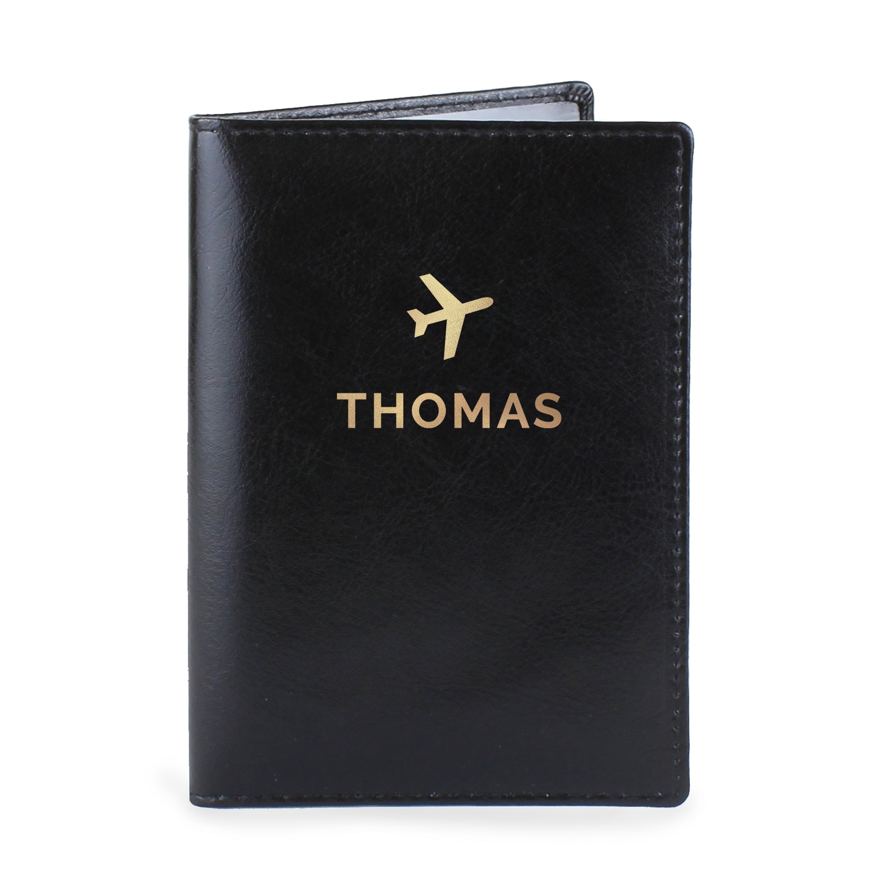 Personalised Gold Name Black Leather Passport Holder