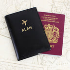 Personalised Gold Name Black Leather Passport Holder