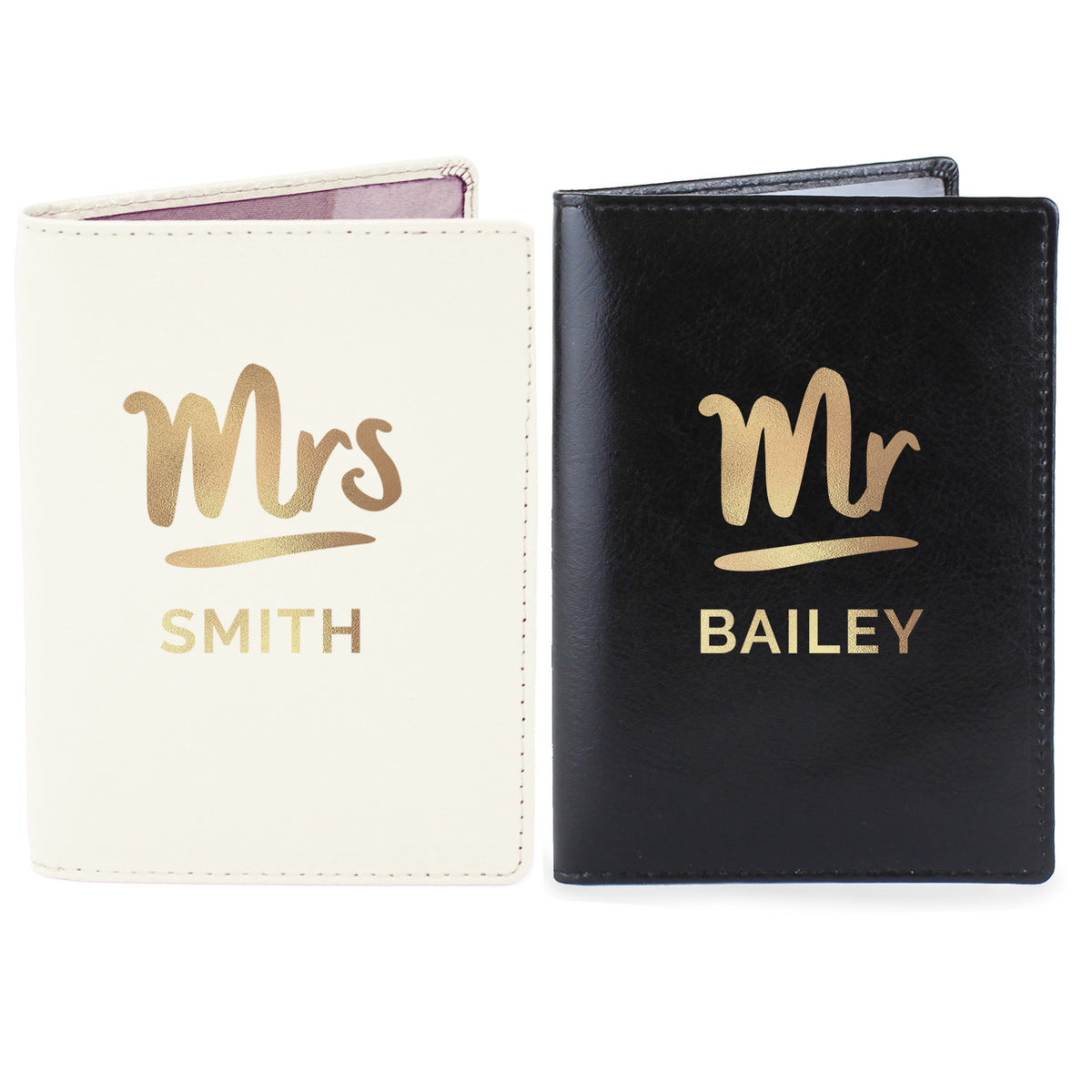Personalised Mr & Mrs Leather Passport Holders Set