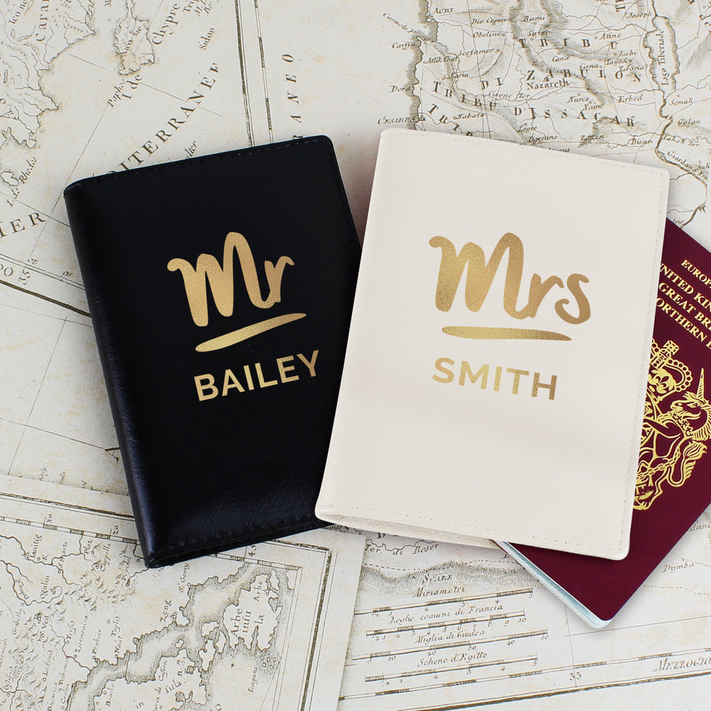 Personalised Mr & Mrs Leather Passport Holders Set