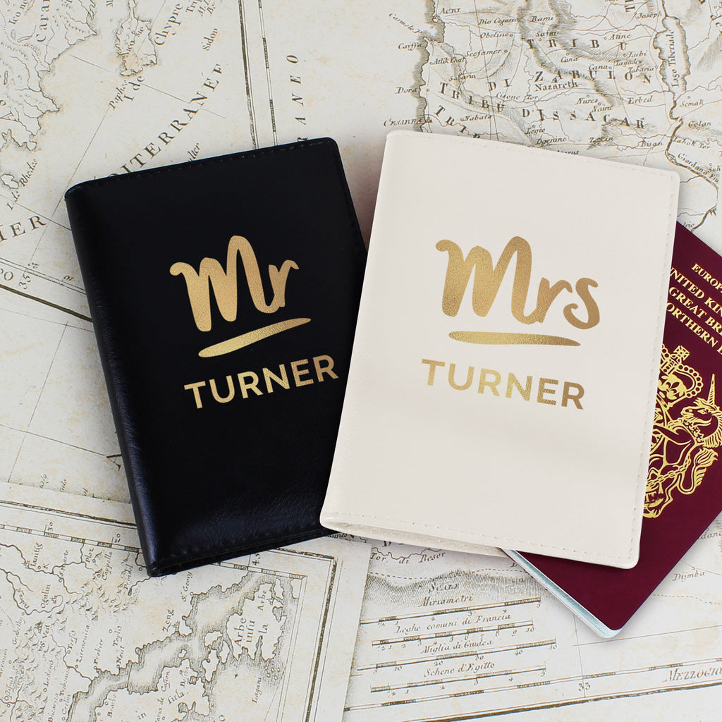 Personalised Mr & Mrs Leather Passport Holders Set