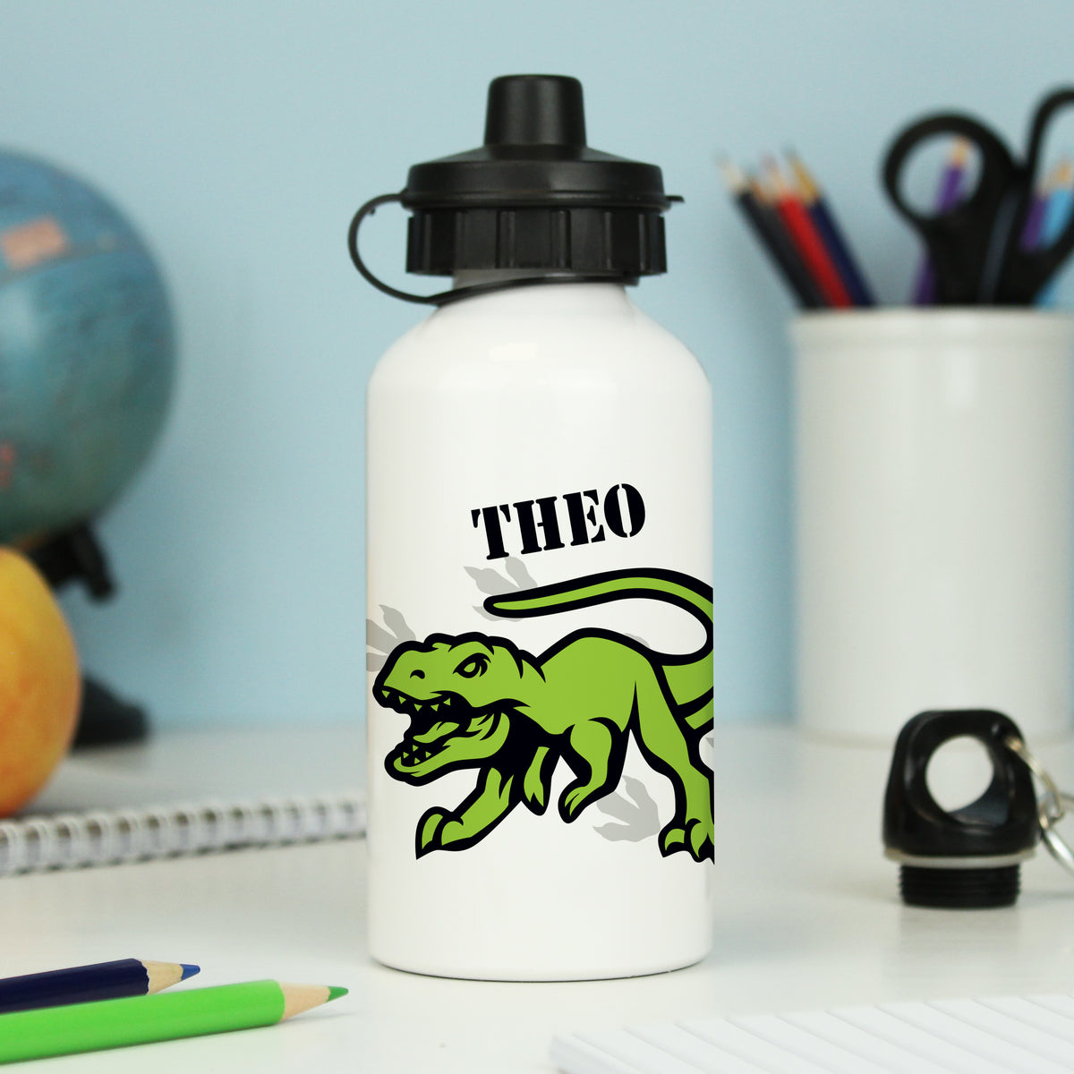 Personalised Dinosaur White Drinks Bottle