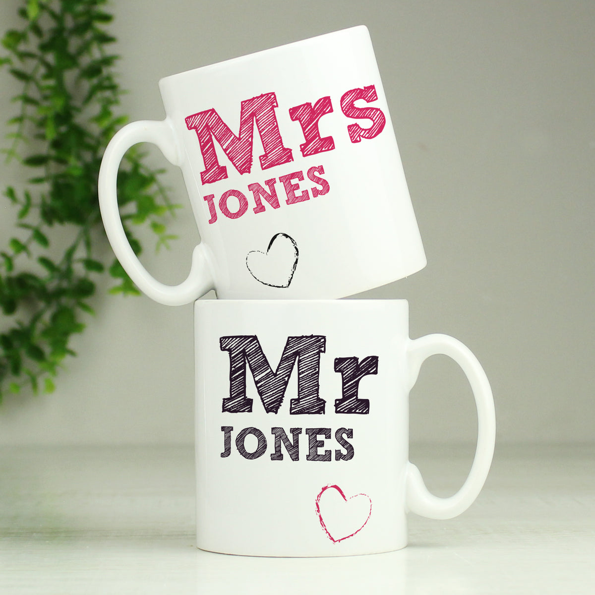 Personalised Mr & Mrs Sketch Mug Set