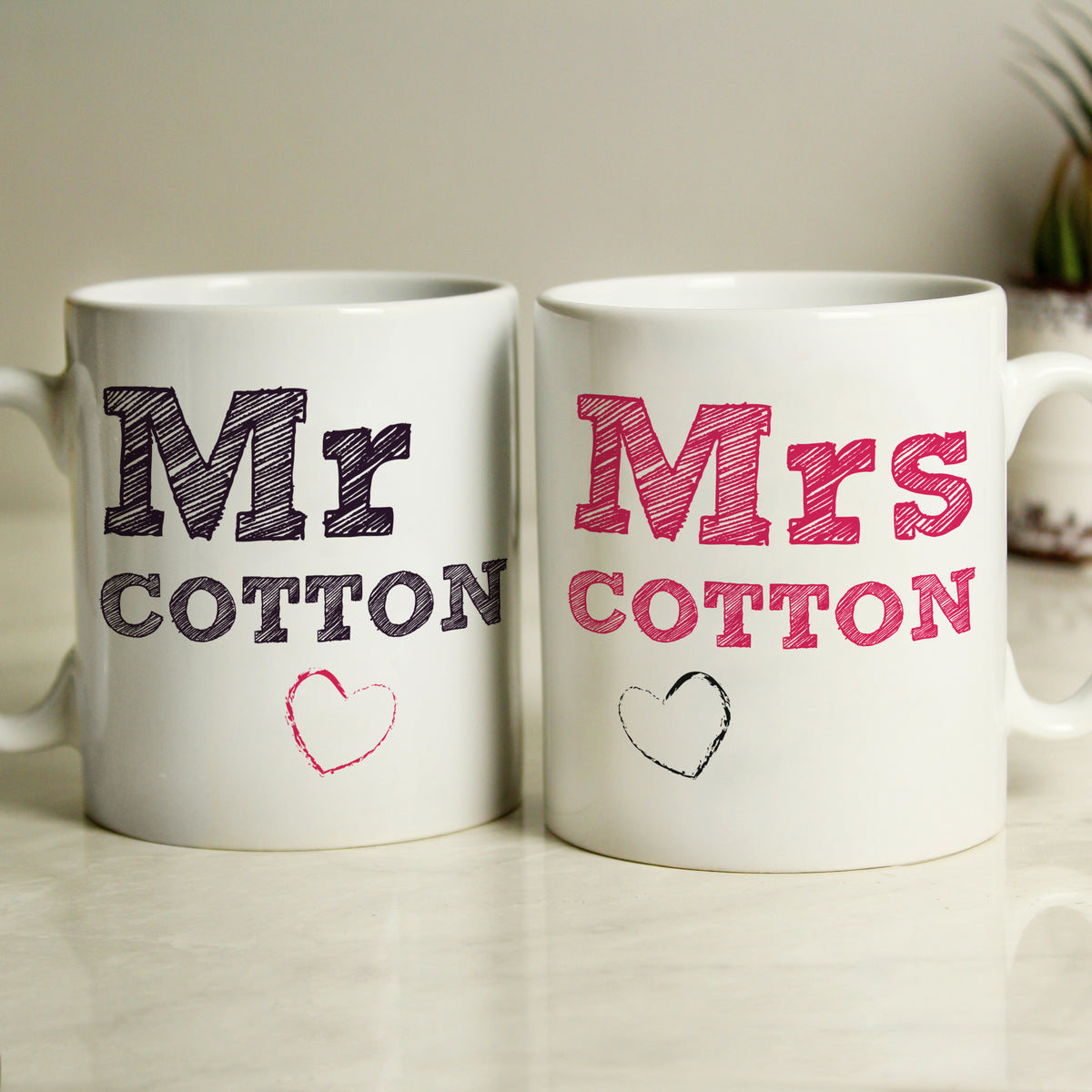 Personalised Mr & Mrs Sketch Mug Set