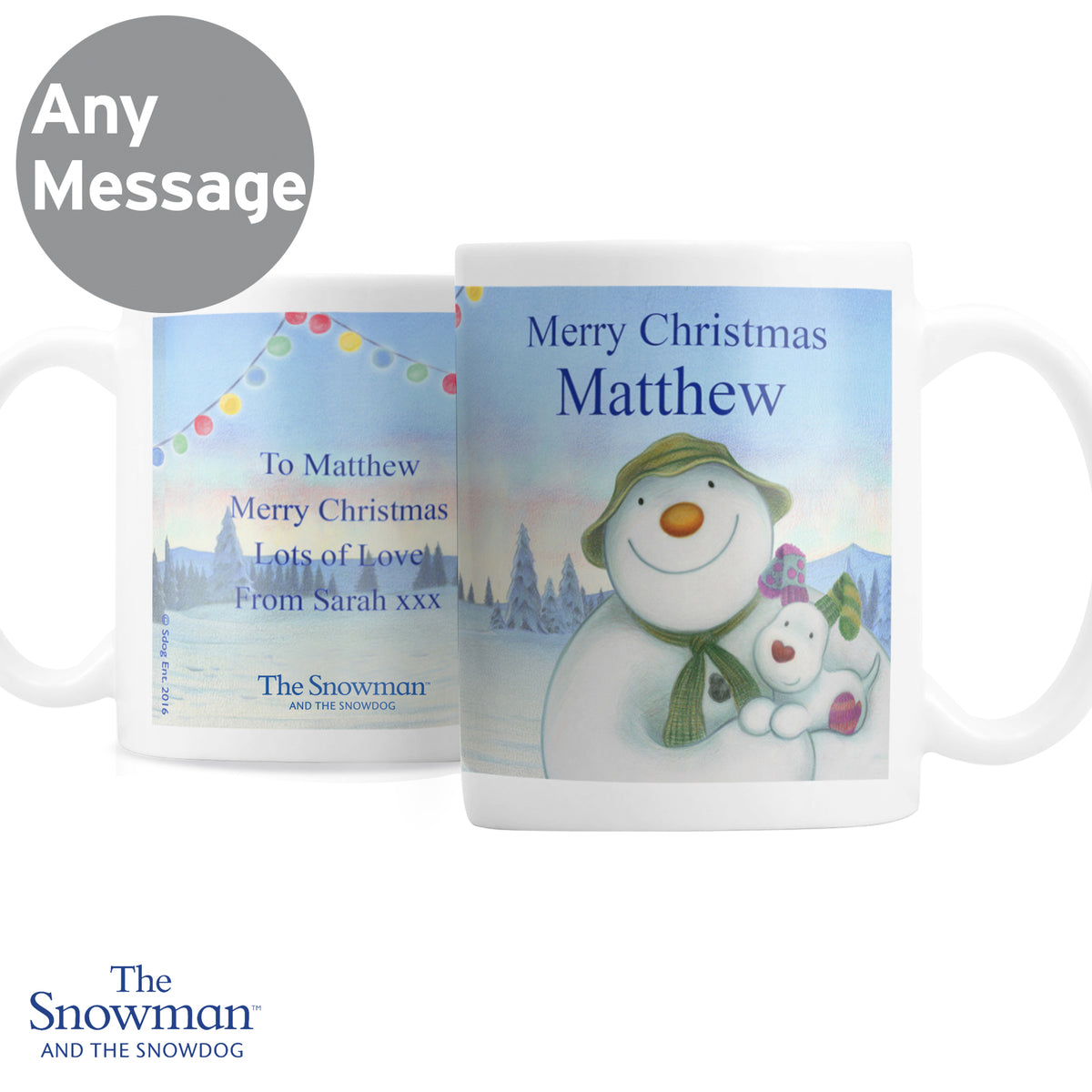 Personalised Traditional The Snowman and the Snowdog Mug
