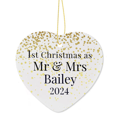 Personalised Mr and Mrs 1st Christmas Ceramic Heart Decoration