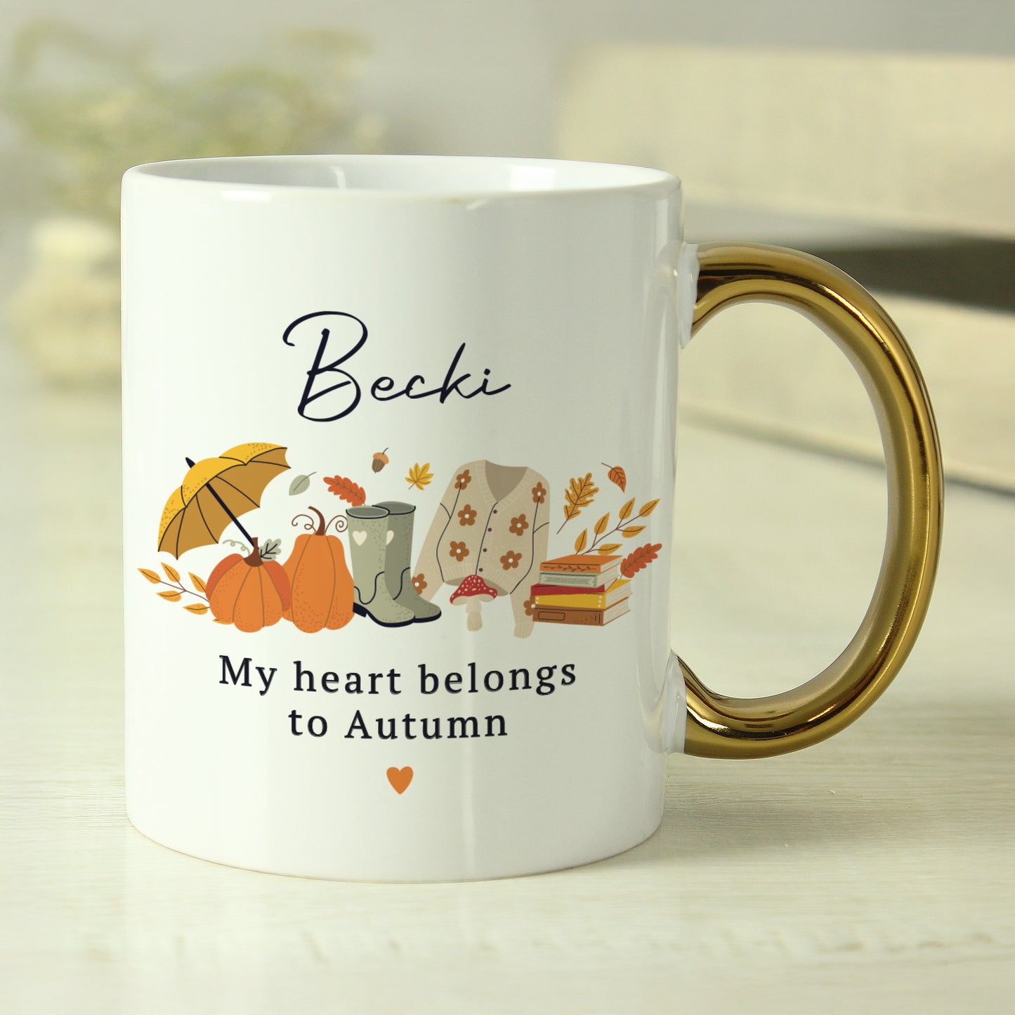 Personalised Autumn Gold Handled Mug