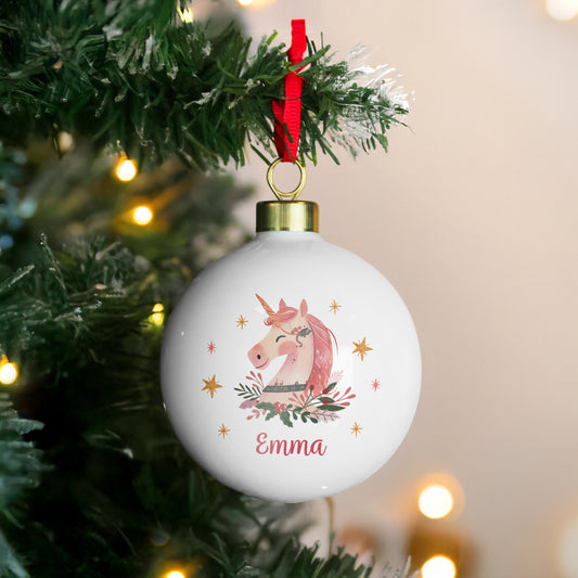 Personalised Unicorn Christmas Bauble