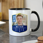 Personalised Photo Upload Football Black Handle Mug