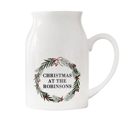 Personalised Green Christmas Wreath Ceramic Jug Vase