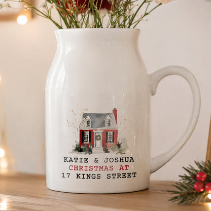 Personalised Water Colour Christmas House Ceramic Jug Vase