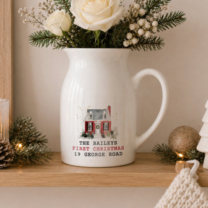 Personalised Water Colour Christmas House Ceramic Jug Vase