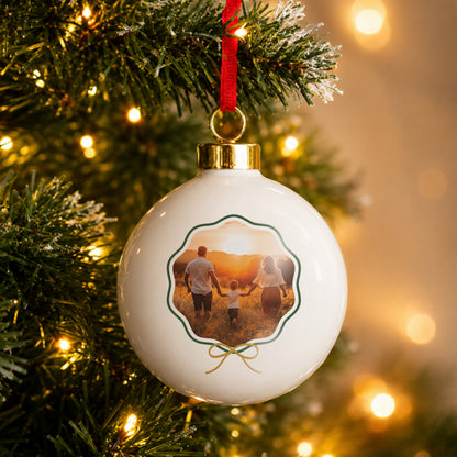 Personalised Scallop Bow Photo Upload Ceramic Bauble