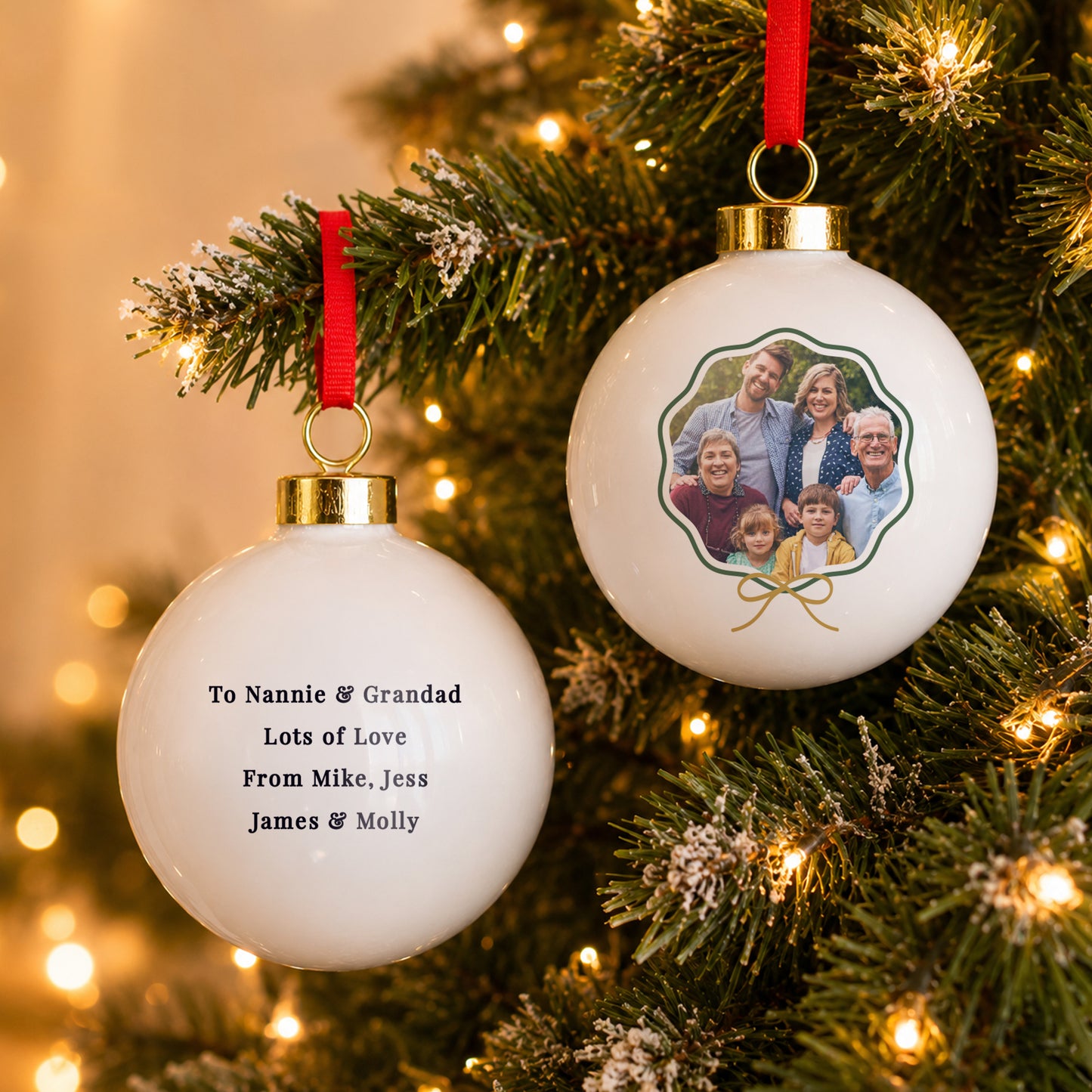 Personalised Scallop Bow Photo Upload Ceramic Bauble