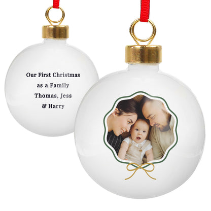 Personalised Scallop Bow Photo Upload Ceramic Bauble