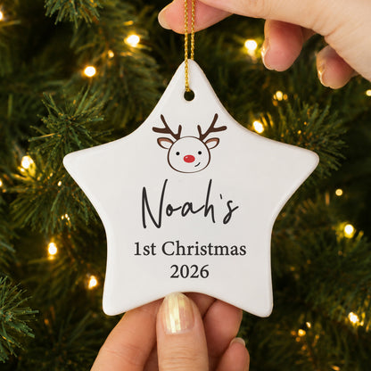 Personalised Reindeer Ceramic Star Decoration