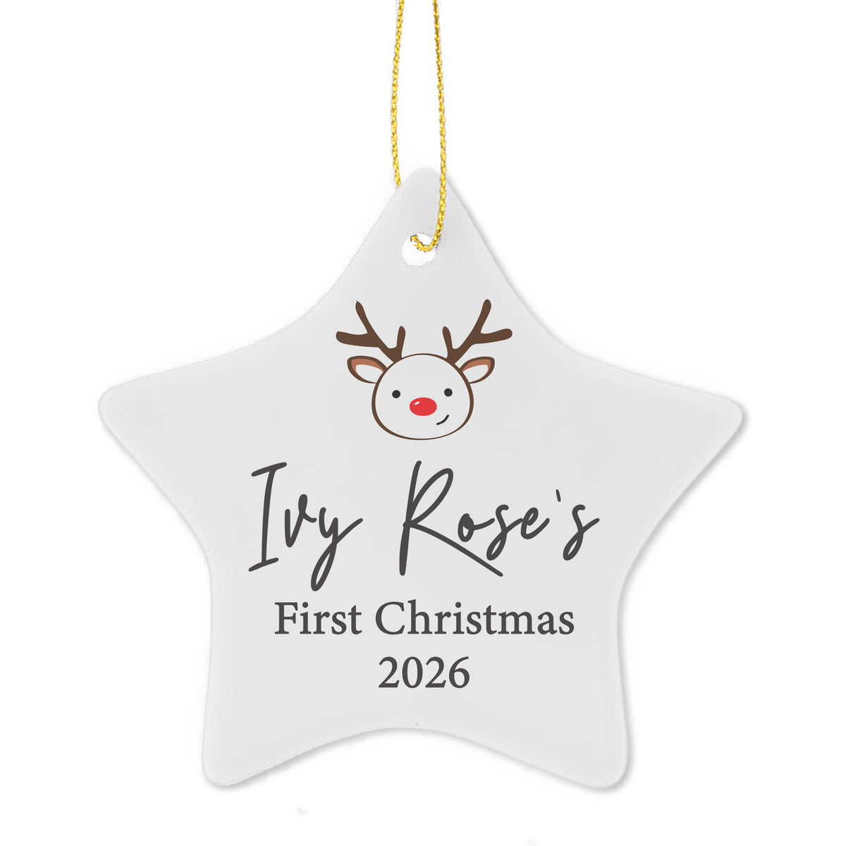 Personalised Reindeer Ceramic Star Decoration