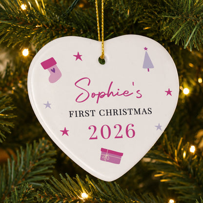 Personalised Pink Icons Ceramic Heart Decoration